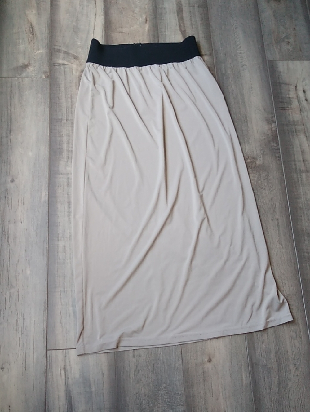 The Main Street Exchange Beige Maxi Skirt with Black Elastic Waistband